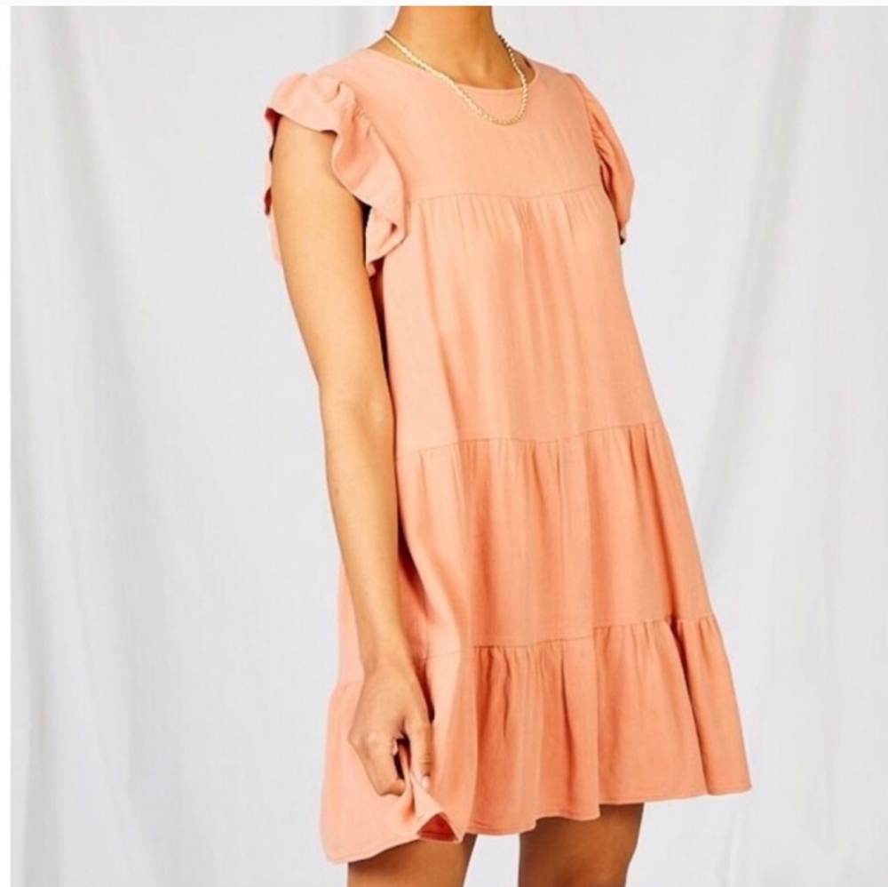 Altar'd State Linen Blend Mini Dress in Peach Coral Size Small